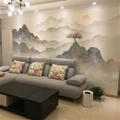 象往中式水墨山水壁画沙发背景墙墙布  包公包料