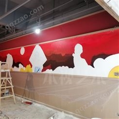 火锅店墙体彩绘壁画 工装手绘墙上门绘制提供图案
