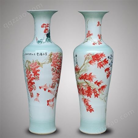 景德镇陶瓷大花瓶现代装饰品 手绘1.2米金玉满堂落地观音瓶