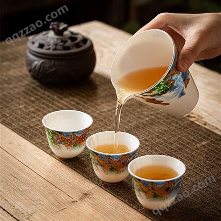合燊国潮创意陶瓷功夫茶具 14头蓝色幻影茶壶盖碗套装商务送礼