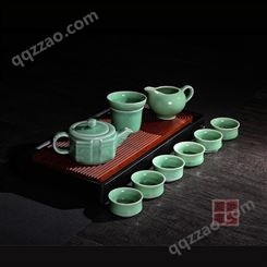 龙泉青瓷 10整套功夫茶具礼盒包装 茶盘 另配 陶瓷茶具 便携 旅行