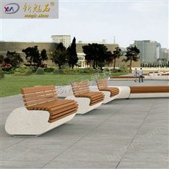 创意水泥仿石异型座椅定制城市景观改造实木靠背等候椅户外坐凳