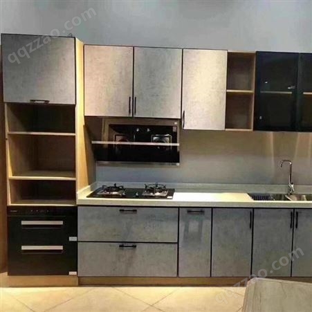 铝唯现代简约开放式整体厨房吊柜铝合金岩板柜台面白色全铝橱柜