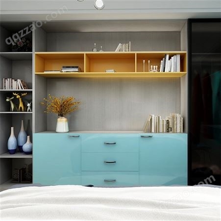 易高家居设计蓝色衣柜 现代简约卧室衣柜 全屋设计装修
