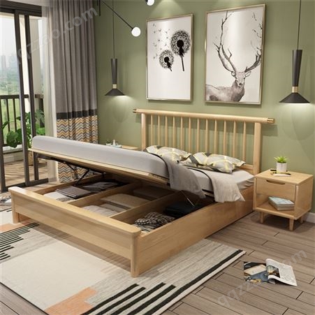 北欧实木床 1.8米双人床 主卧婚床 1.5m单人床 整木原木全屋定制
