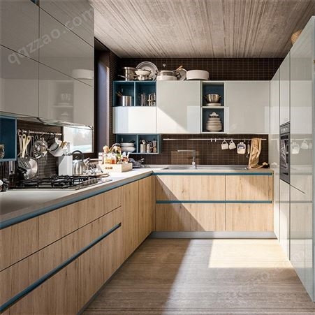 轻奢整体橱柜定制 开放式厨房厨柜定做 北欧风灰色实木柜 南京橱柜