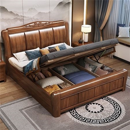 南京实木床定制 现代简约1.8米双人床 卧室1.5m中式橡胶木大床