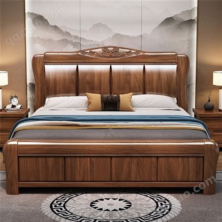 南京美式实木双人大床 1.8米卧室1.5米单人床 高箱储物婚床批发