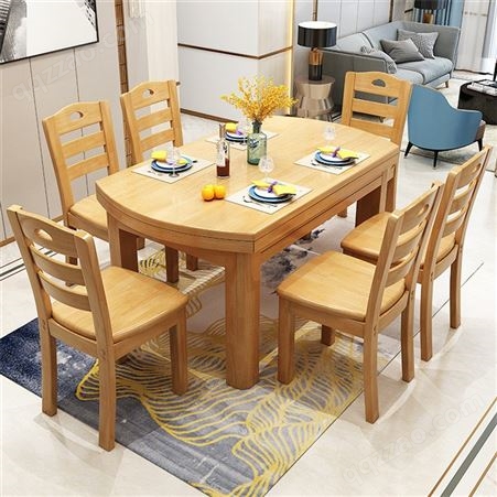 南京新中式实木餐桌椅组合 带转盘圆形家用吃饭桌子 轻奢大圆桌
