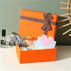 礼品盒长方形大号韩版外贸套装天地盖礼盒橙色礼物盒ins风空盒